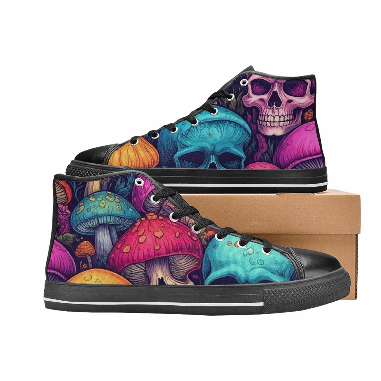 MEN'S Mushroom Skull High Top Canvas Neon Fantasy Sneakers
