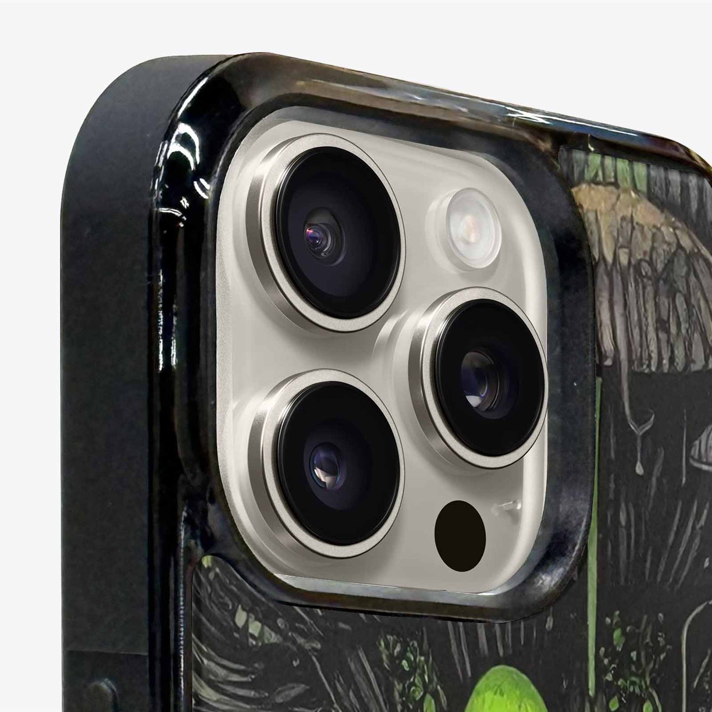 iPhone 15 Pro Max Case — Rainbow Drip Mushrooms Black Green Ink, Original Design Phone Case