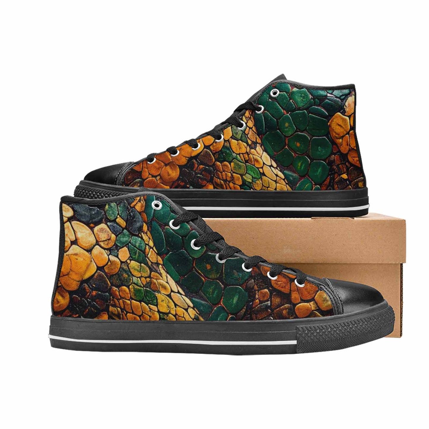 MEN'S Snake Skin Reptile High Top Canvas Cottagecore Custom Sneakers
