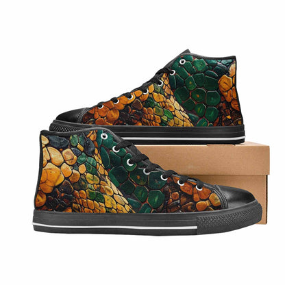 MEN'S Snake Skin Reptile High Top Canvas Cottagecore Custom Sneakers