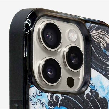 iPhone 16 Pro Case — Nautical Wave Black Blue Ink Wave, Custom Print Case Cover
