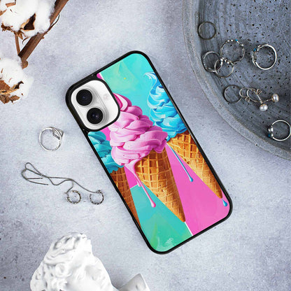 iPhone 16 Plus Case — Collage Of Overlapping Waffle Cones Icecream, Custom Printed Phone Case