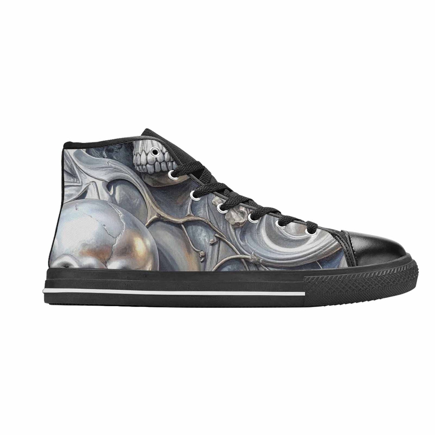 WOMEN'S Skulls Roses Chrome Airbrush High Top Canvas Surreal Shoes