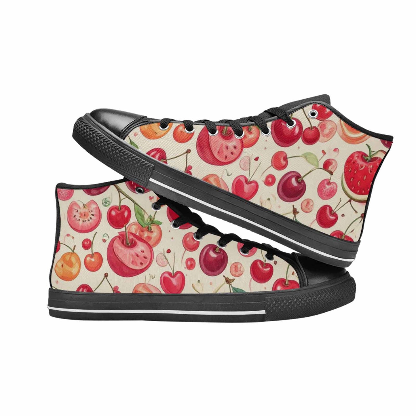 WOMEN'S Cherry Fruit Print High Top Canvas Wallpaper Art Sneakers