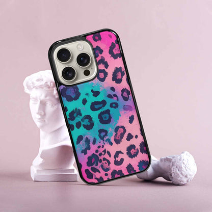 iPhone 16 Pro Case — Leopard Neon Pink Teal Airbrush, Custom Phone Case
