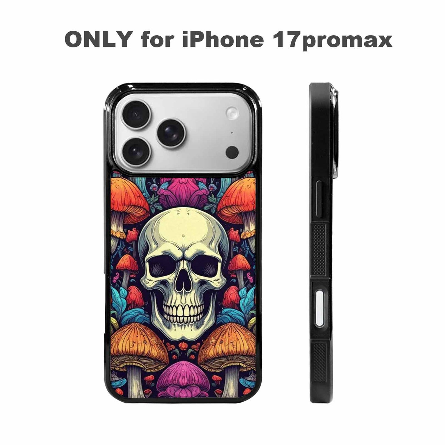 iPhone 17 Pro Max Case — Mushroom Skull Art Seamless Gothic Skulls, Customized Protective Case