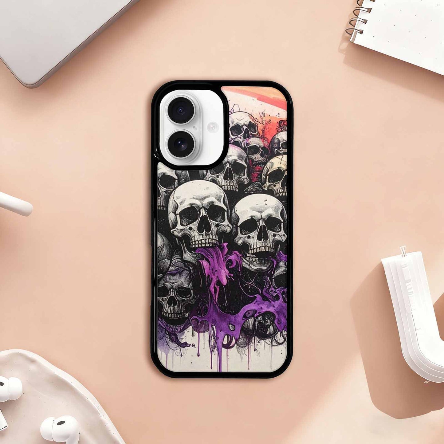 iPhone 17 Case — Black &amp; Purple Ink Gothic Skulls, Original Design Phone Case