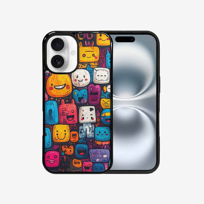 iPhone 16 Case — Hand Drawn Icon Doodle Pattern Hundreds, Custom Art Phone Cover