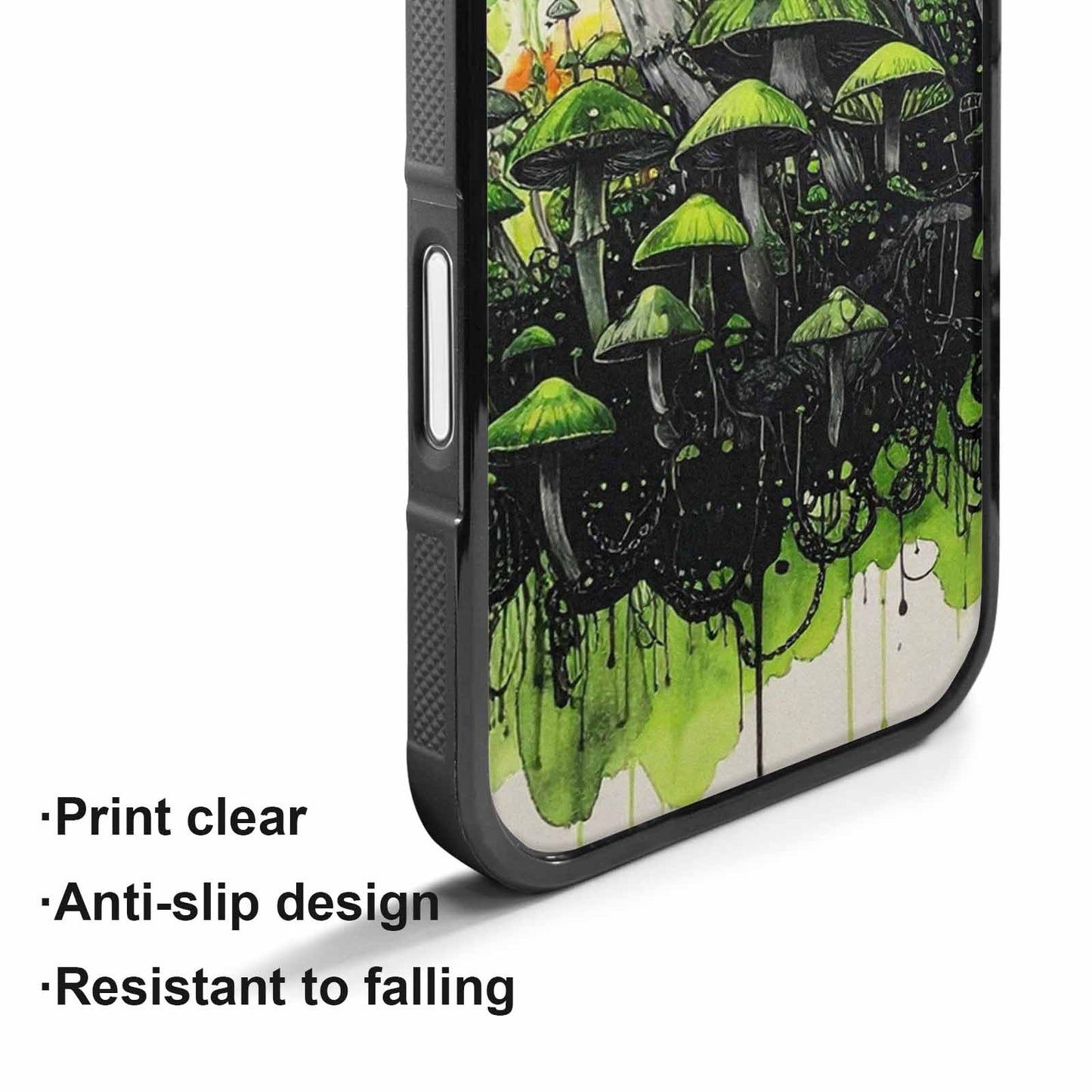iPhone 17 Case — Rainbow Drip Mushrooms Black Original Art, Custom Printed Phone Case