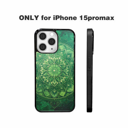 iPhone 15 Pro Max Case — Green Mandala Bohemian Print Edge To, Custom Printed Phone Case