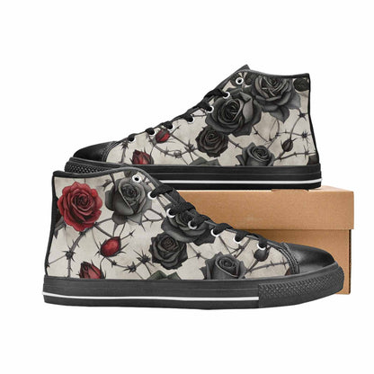 MEN'S Black Gothic Rose High Top Canvas Wallpaper Art Shoes
