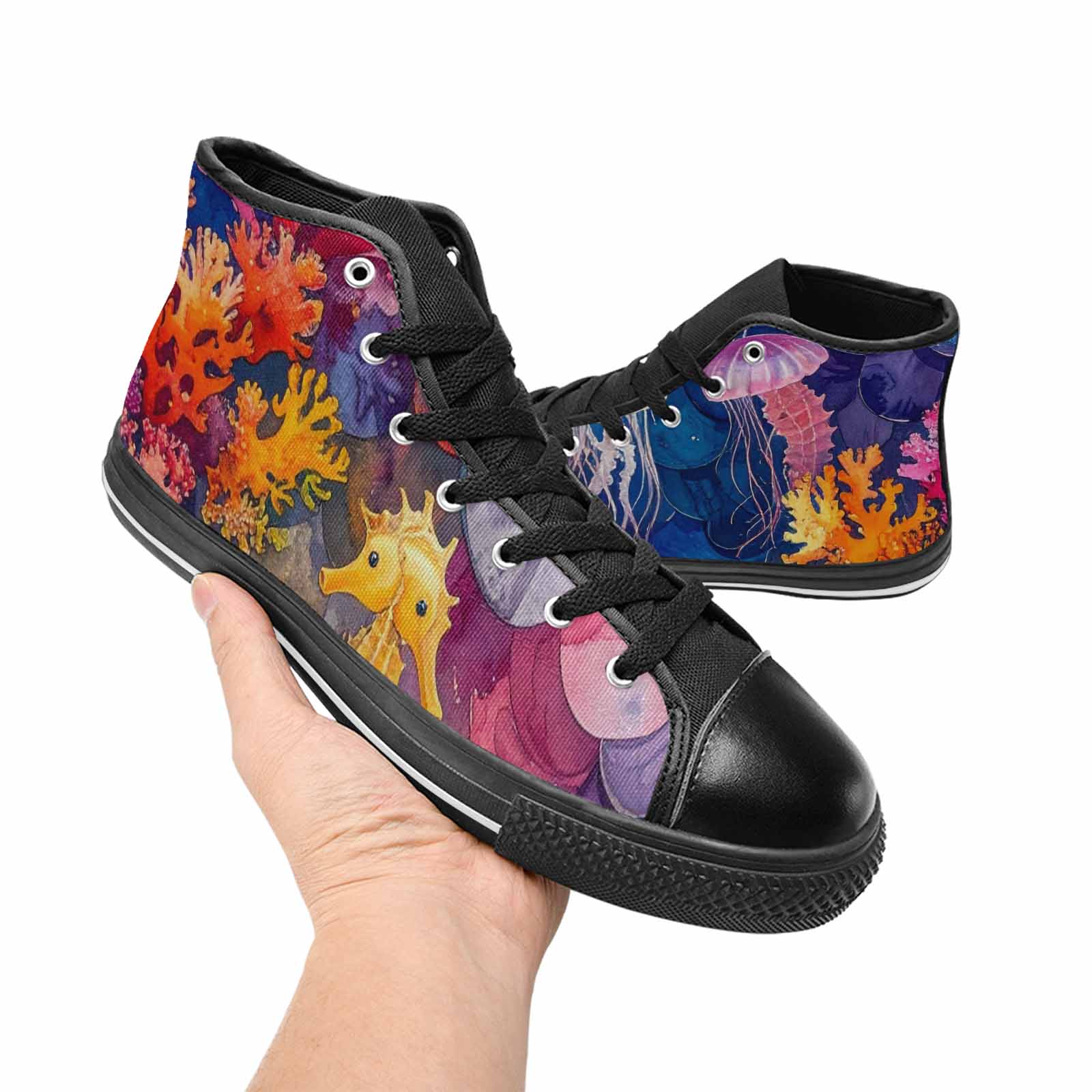 MEN'S Fish Scale Coral High Top Canvas Neon Fantasy Shoes