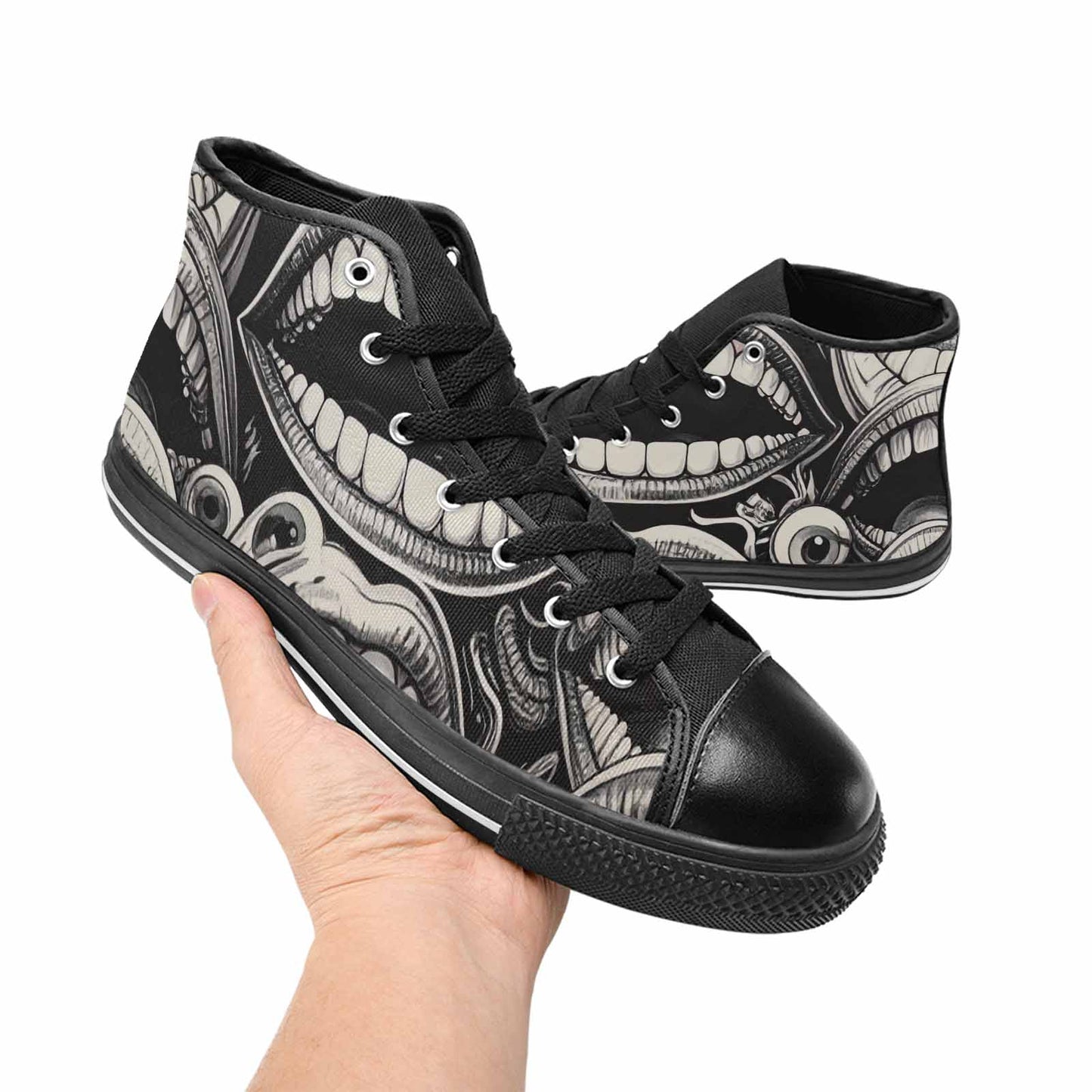 MEN'S Googly Cartoon Mouths High Top Canvas Vibrant Chaos Custom Sneakers