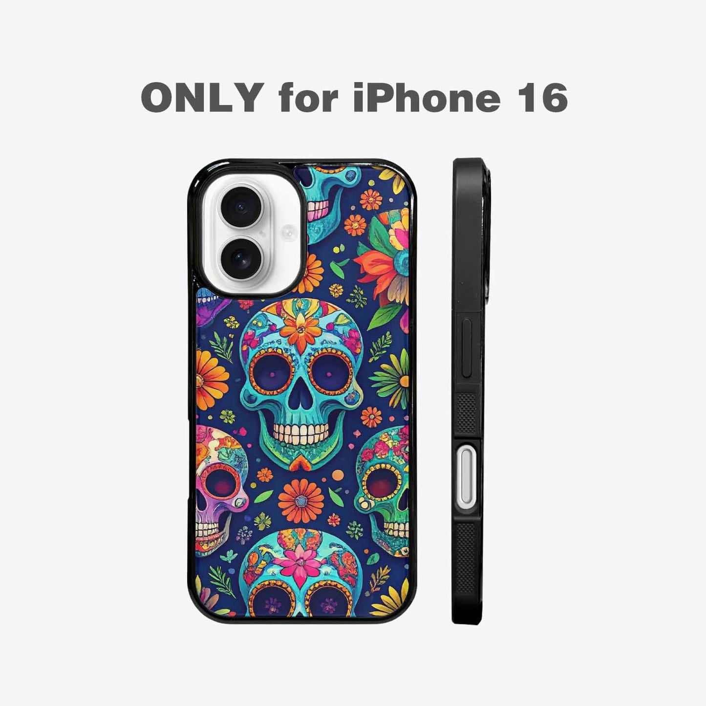 iPhone 16 Case — Rainbow Sugar Skull Weave, Custom Designed Case Cover
