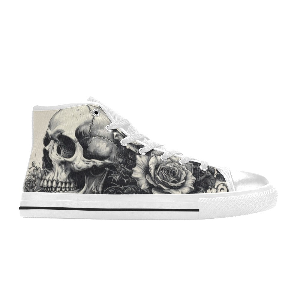 Black White Skull Women's Gothic Art High Top Canvas Shoes | Freaky Shoes®
