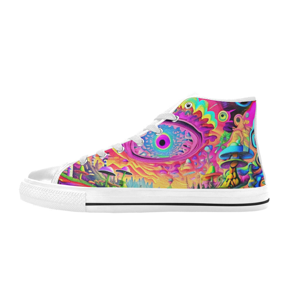 WOMEN'S Trippy Acid World Art High Top Canvas Vibrant Chaos Custom Sneakers