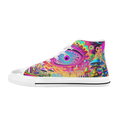 WOMEN'S Trippy Acid World Art High Top Canvas Vibrant Chaos Custom Sneakers