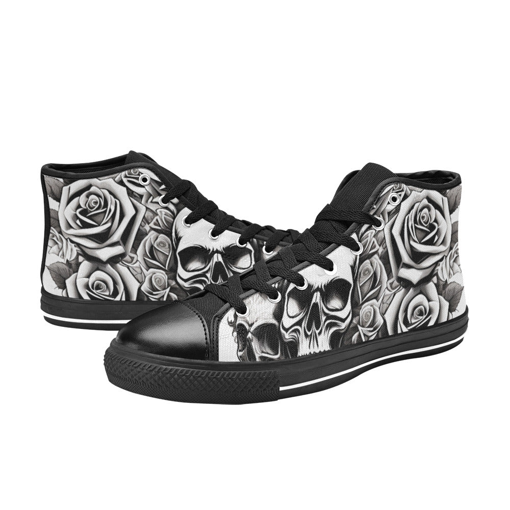 MEN'S Skull Roses Black White High Top Canvas Aesthetic Shoes