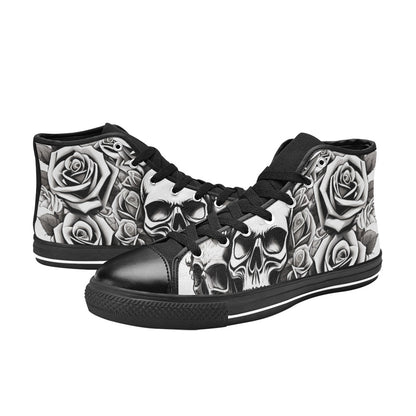 MEN'S Skull Roses Black White High Top Canvas Aesthetic Shoes