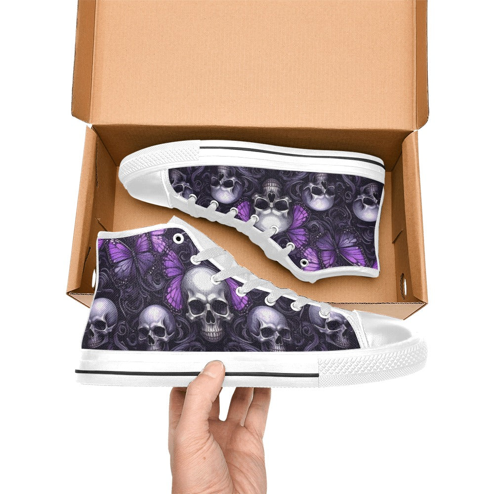 WOMEN'S Skull Butterfly Purple Iridescent High Top Canvas Y2K Custom Sneakers