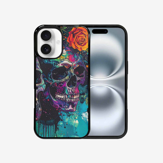 iPhone 16 Case — Skulls Roses Acid Wash, Custom Printed Phone Case