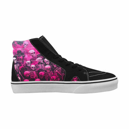 MEN'S Skulls Neon Pink Glow High Top Canvas Original Design Wallpaper Art Custom Sneakers