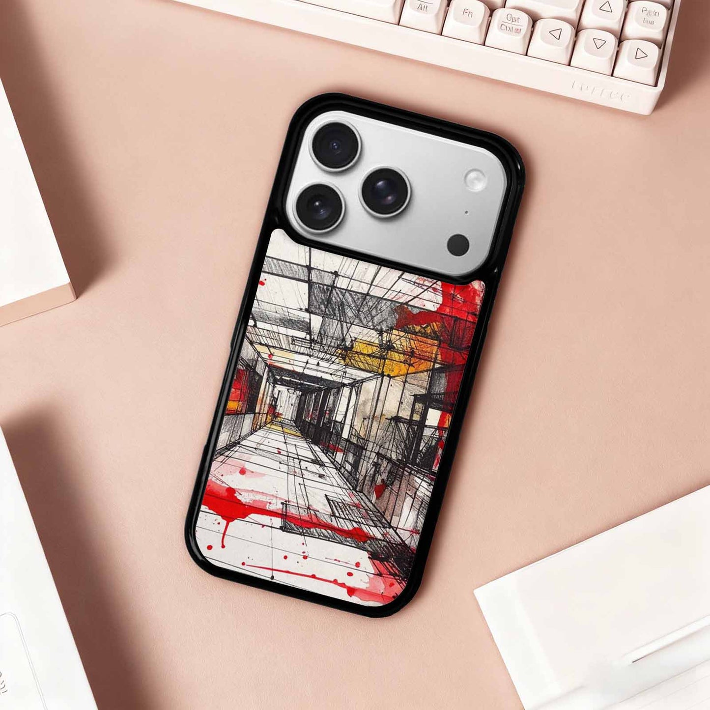 iPhone 17 Pro Case — Black Red Ink Liminal Space Galaxy, Customized Protective Case