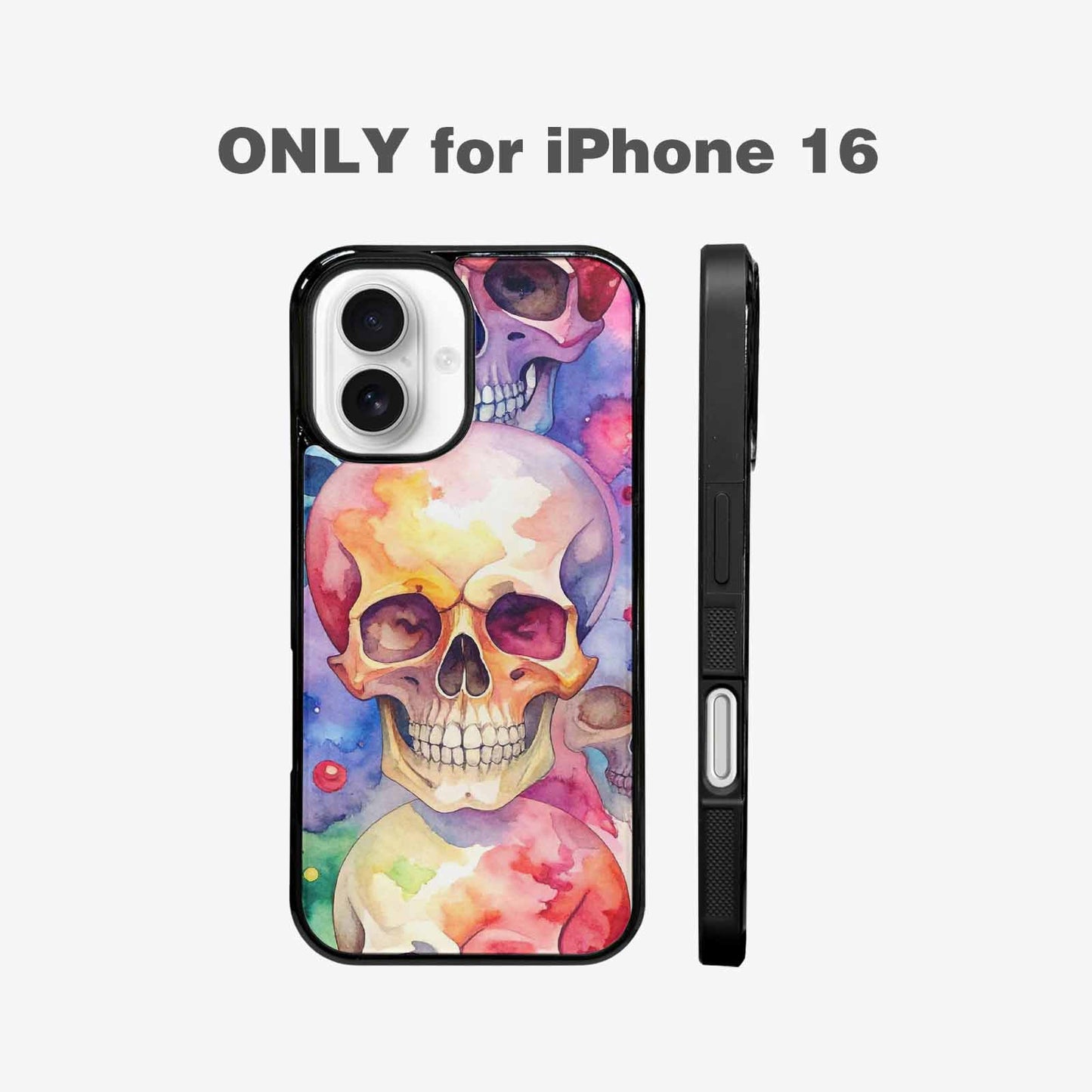 iPhone 16 Case — Kulls Watercolor Skulls Small Skull Pattern, Personalized Phone Case