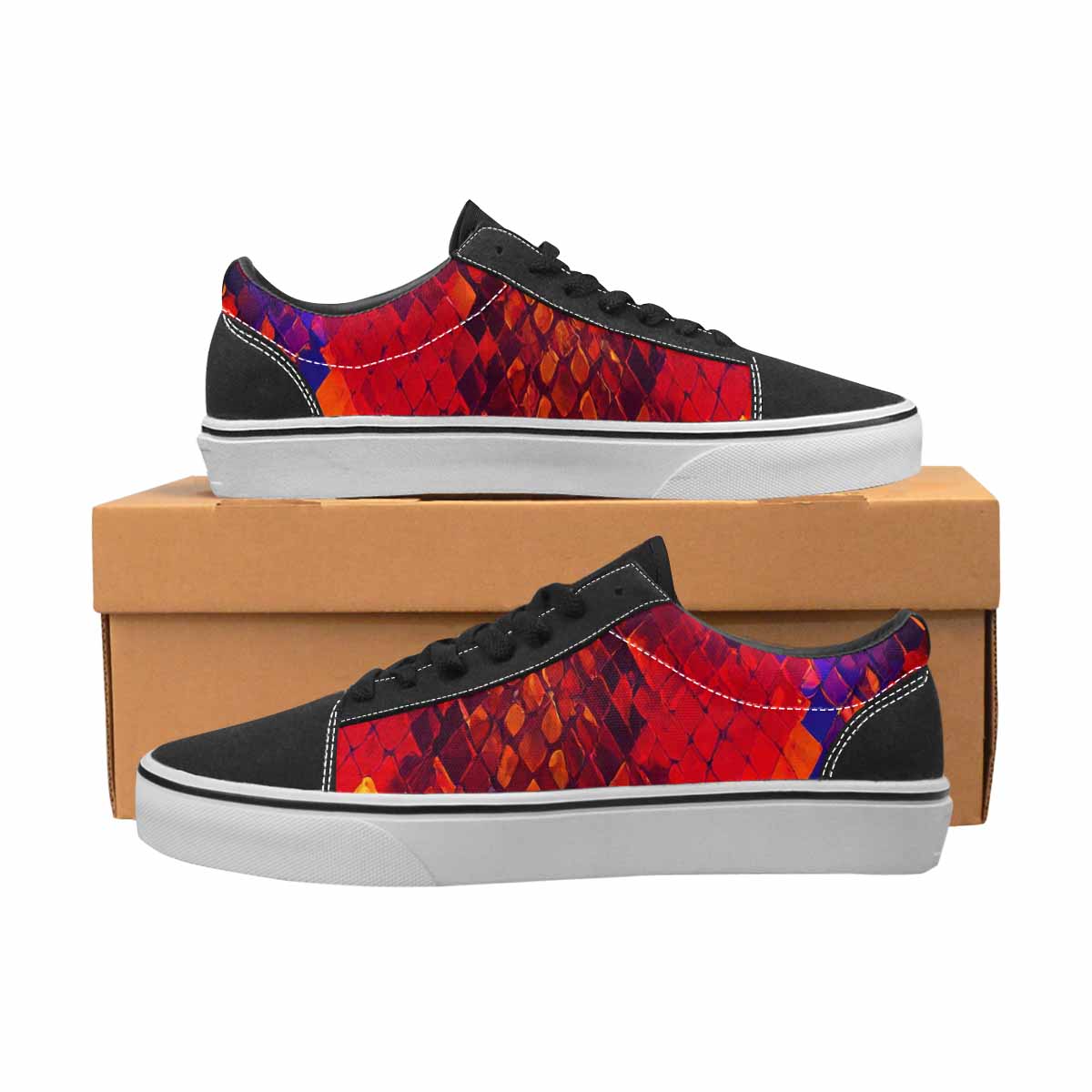 WOMEN'S Dark Snake Print Canvas Lace-Up Neon Fantasy Custom Sneakers