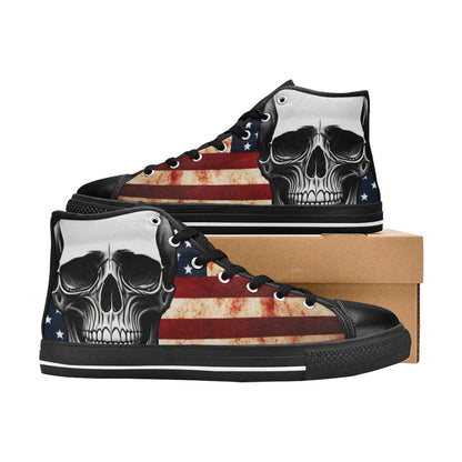 WOMEN'S Patriotic Skull Flag High Top Canvas Y2K Custom Sneakers