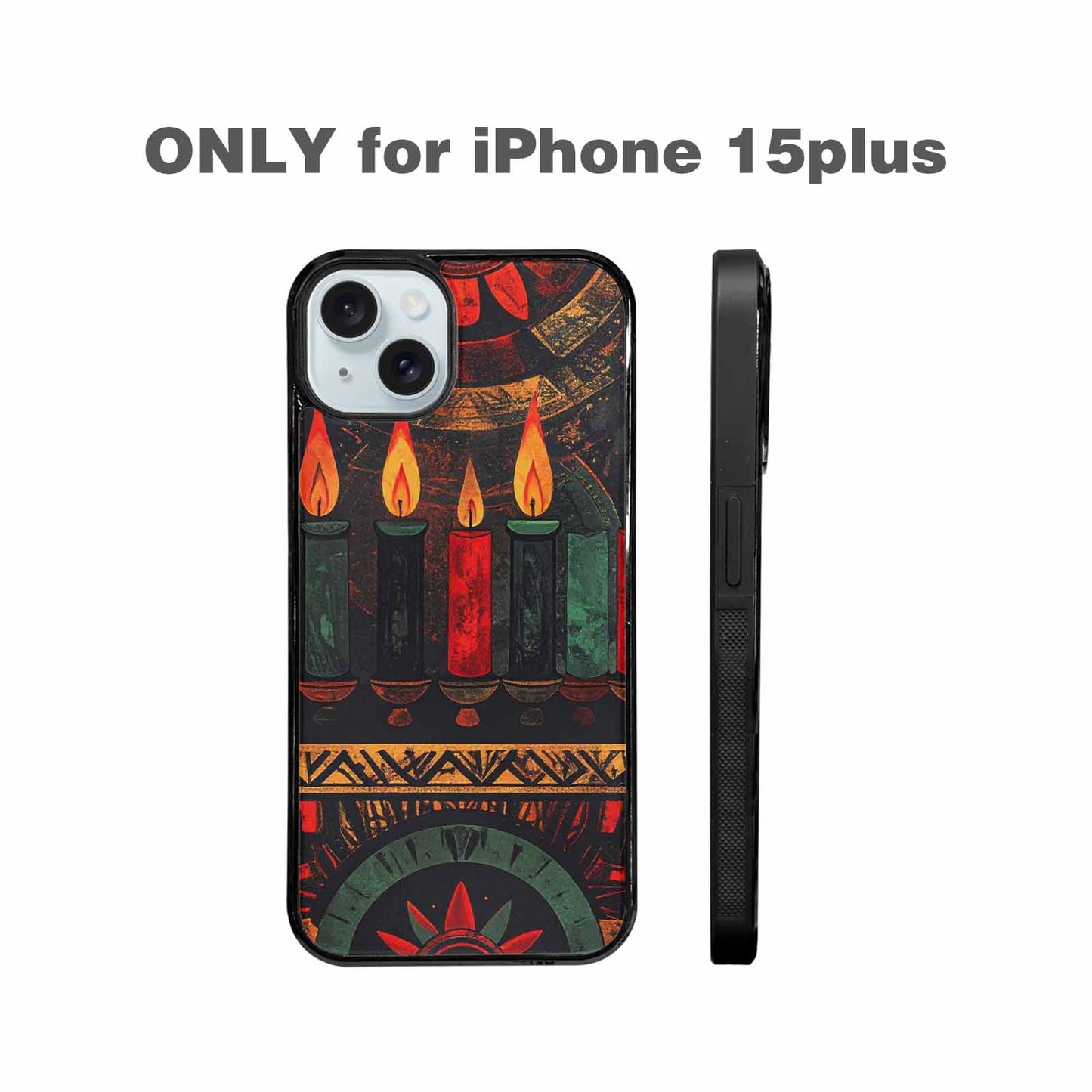 iPhone 15 Plus Case — Kwanzaa Kinara Pattern Seamless Repeat African, Custom Made Phone Cover