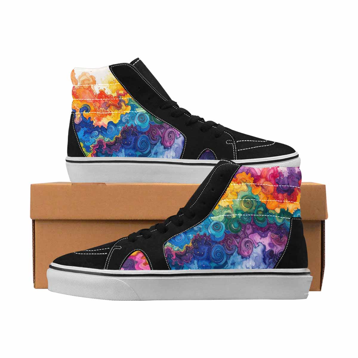 MEN'S Tie Dye Black & Blue Ink High Top Canvas Personalized Aesthetic All Over Print Shoes