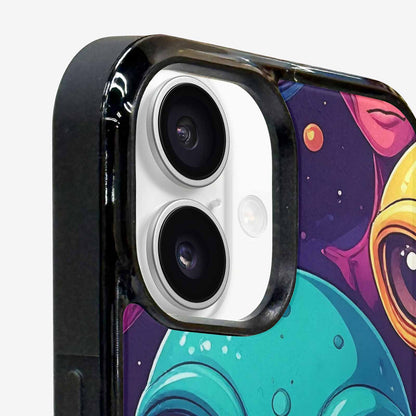 iPhone 16 Case — Alien Ufo Cartoon Art Pattern Groovy, Custom Phone Case