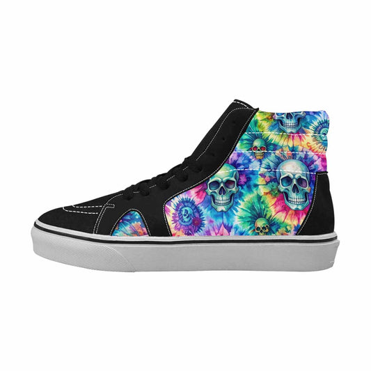 WOMEN'S Tie Dye Skulls Print High Top Canvas Grunge Custom Shoes