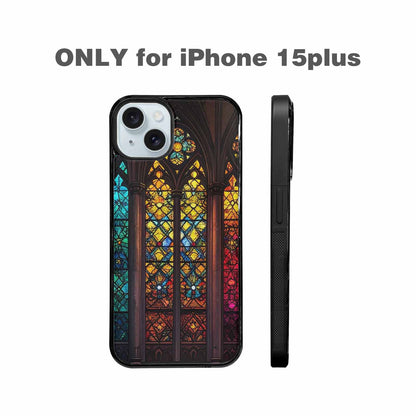 iPhone 15 Plus Case — Stained Glass Window Pattern Seamless Repeat, Custom Designed Case Cover