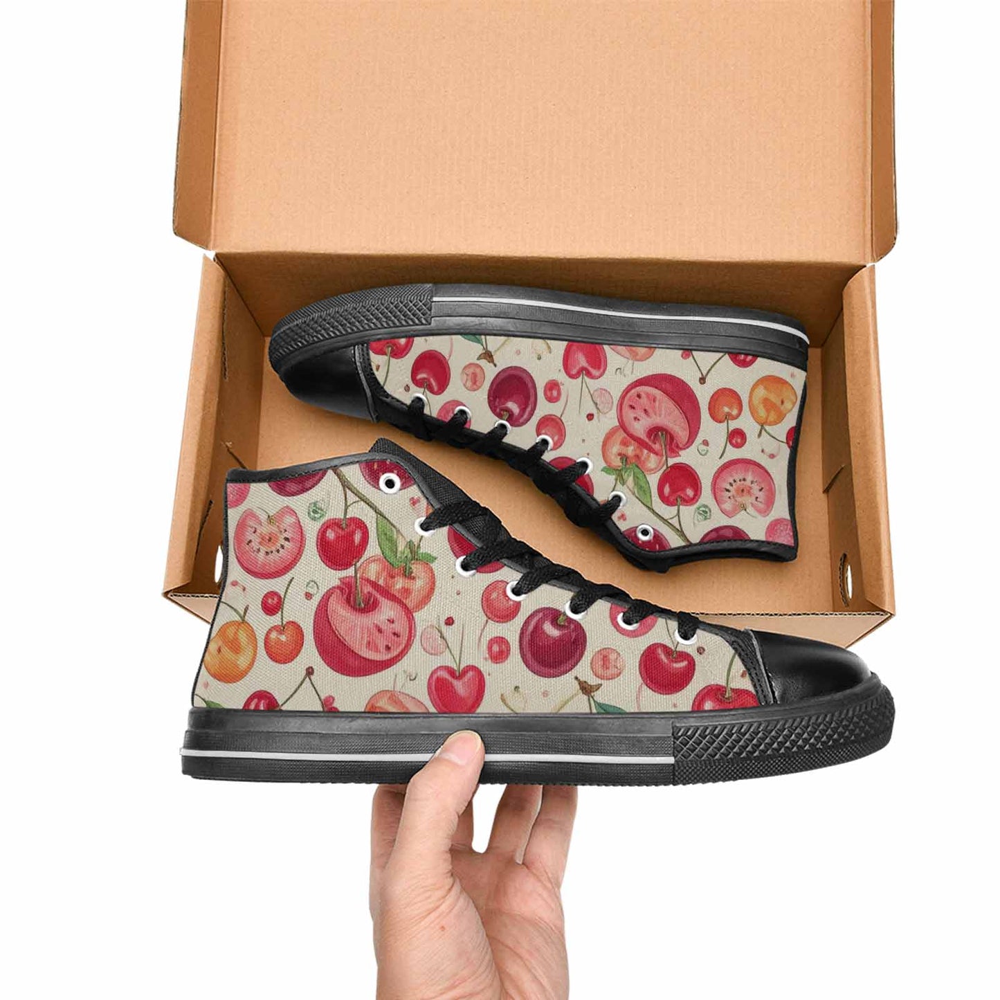 WOMEN'S Cherry Fruit Print High Top Canvas Wallpaper Art Sneakers