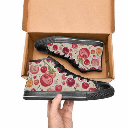 WOMEN'S Cherry Fruit Print High Top Canvas Wallpaper Art Sneakers