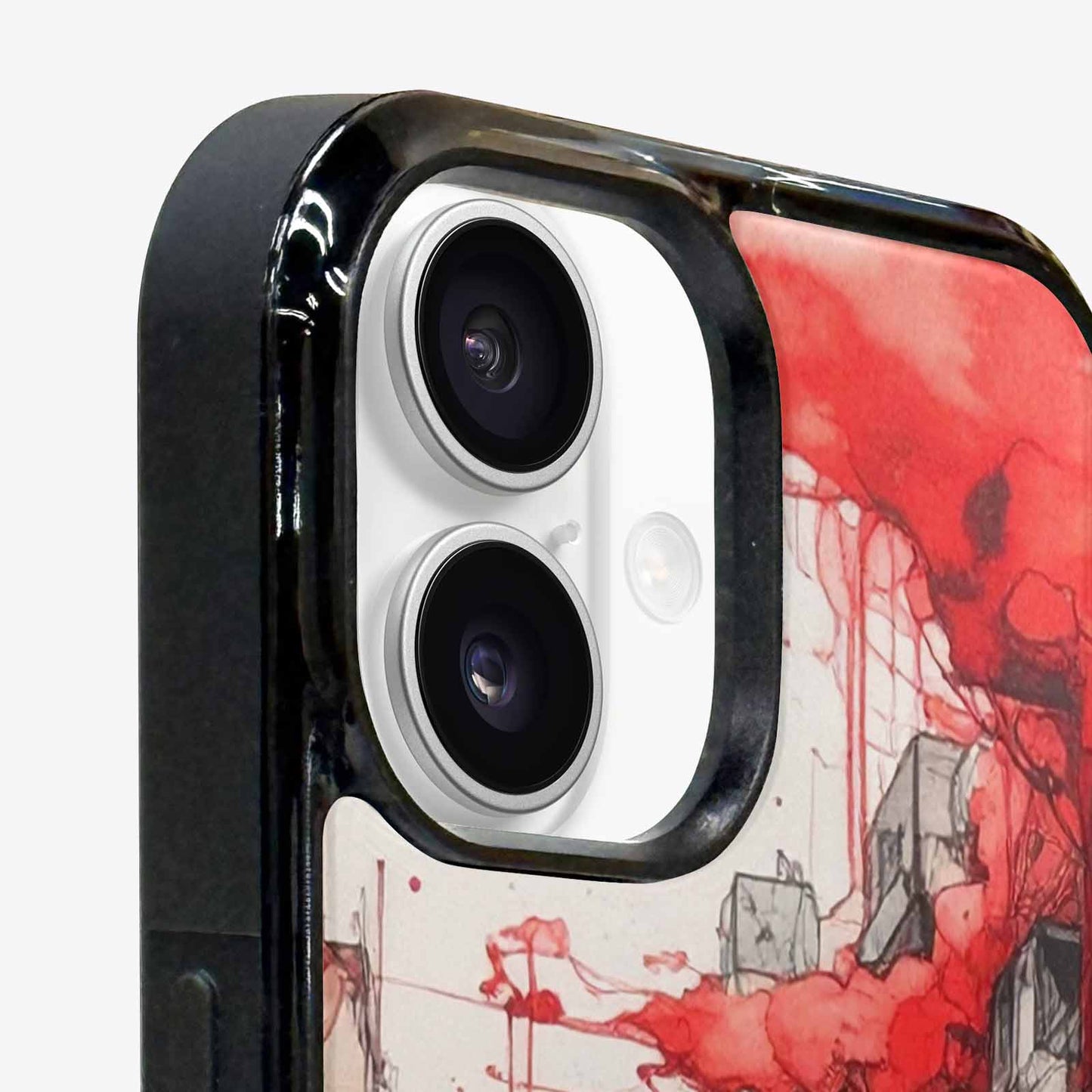 iPhone 16 Case — Liminal Space Fragment Black Red Ink, Custom Made Phone Cover