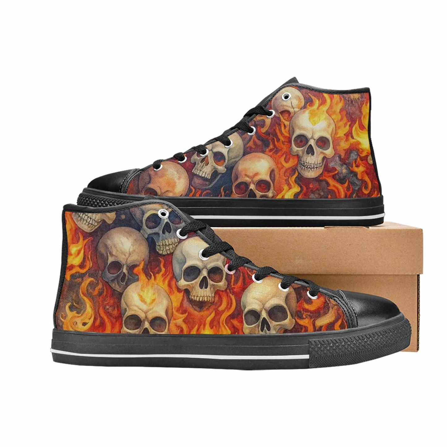 WOMEN'S Skulls - Flaming High Top Canvas Aesthetic Shoes