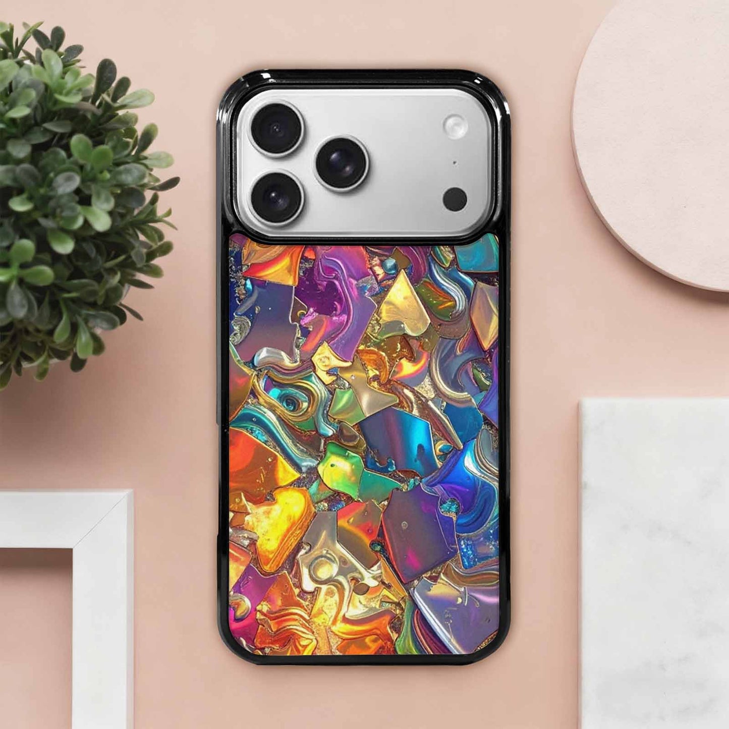 iPhone 17 Pro Max Case — Holographic Iridescent Shimmer Pattern Original Art, Custom Phone Case