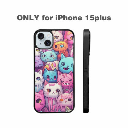 iPhone 15 Plus Case — Pastel Gore Cat Character Pattern Hundreds, Customized Protective Case