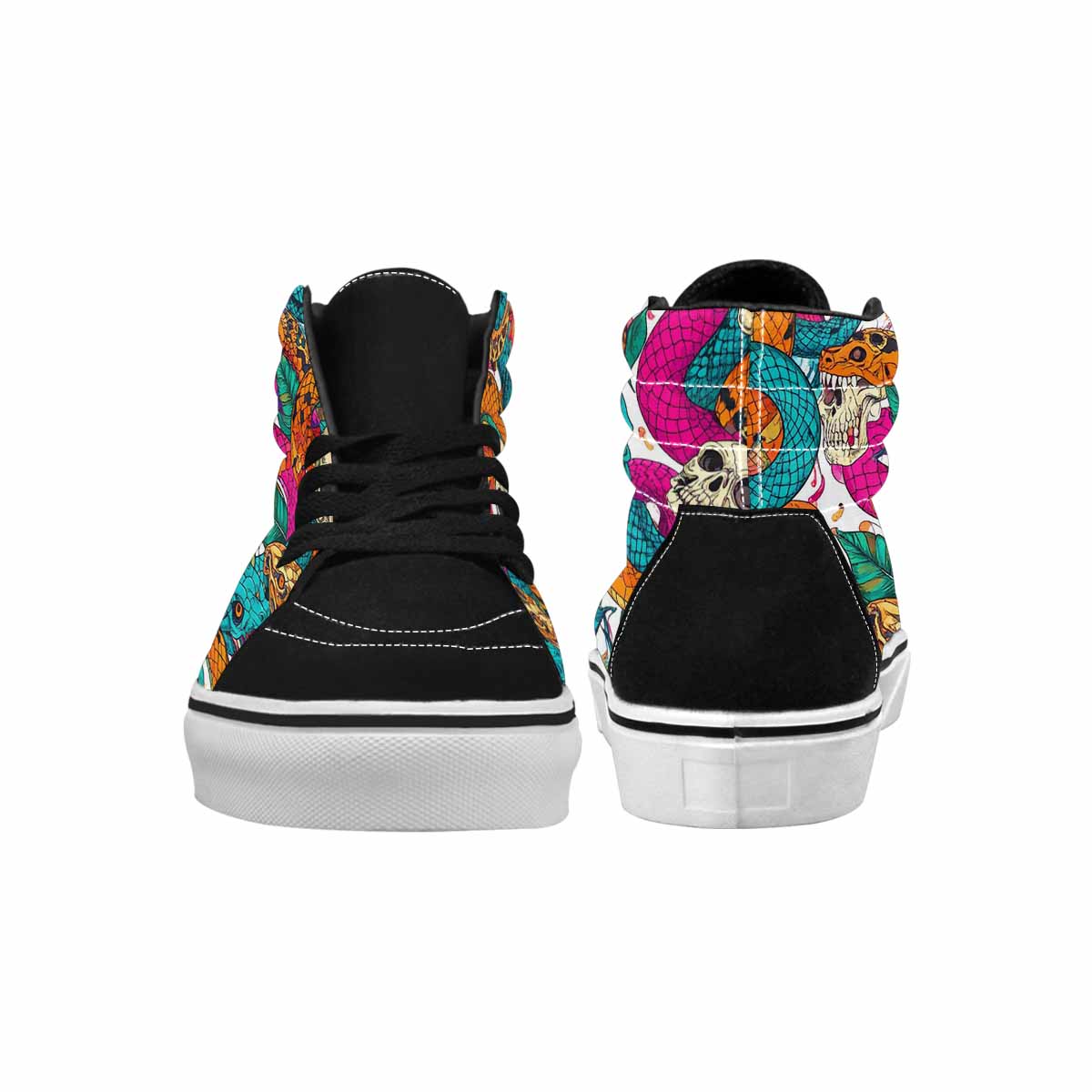 MEN'S Snake Print Skull High Top Canvas Neon Fantasy Custom Shoes