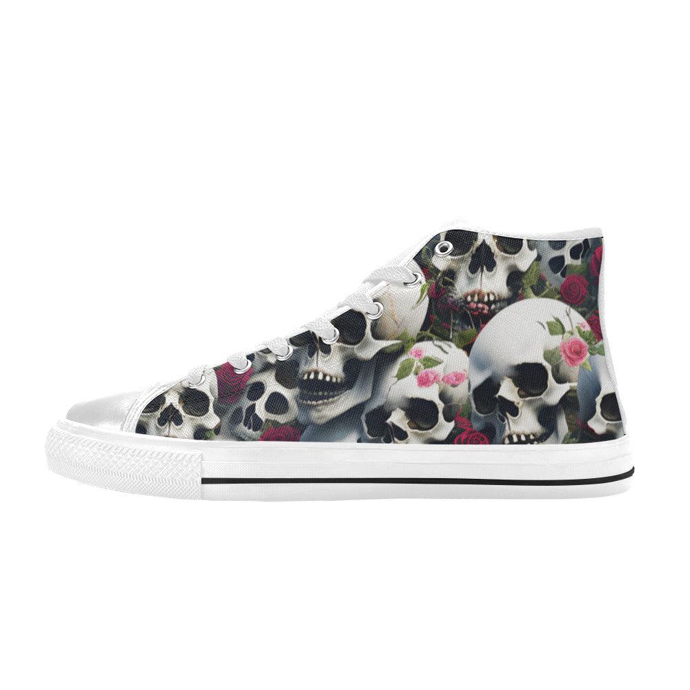 WOMEN'S Rose Skulls Dark 2 High Top Canvas Vivid Custom Shoes