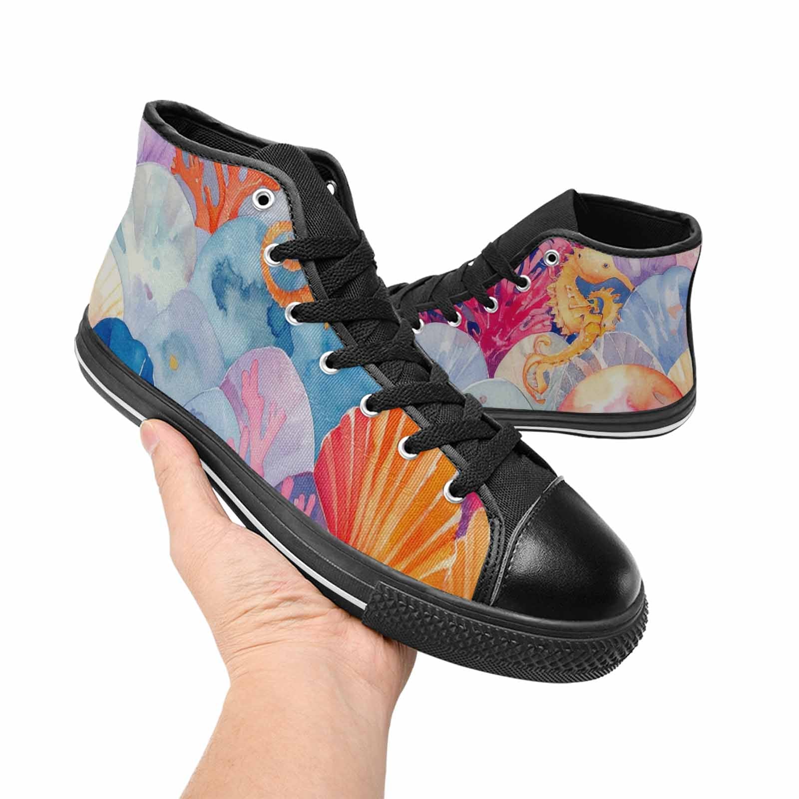 WOMEN'S Fish Scale Coral High Top Canvas Vivid Custom Shoes