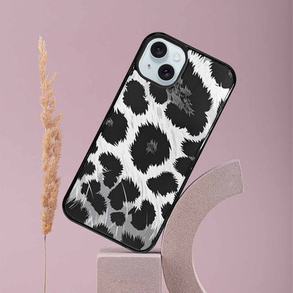 iPhone 15 Plus Case — Leopard Print Black And White Style, Unique Phone Case Design