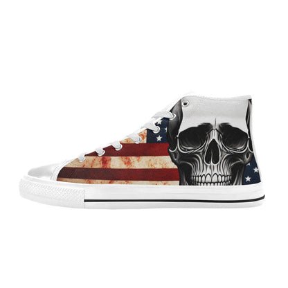 WOMEN'S Patriotic Skull Flag High Top Canvas Surreal Custom Sneakers