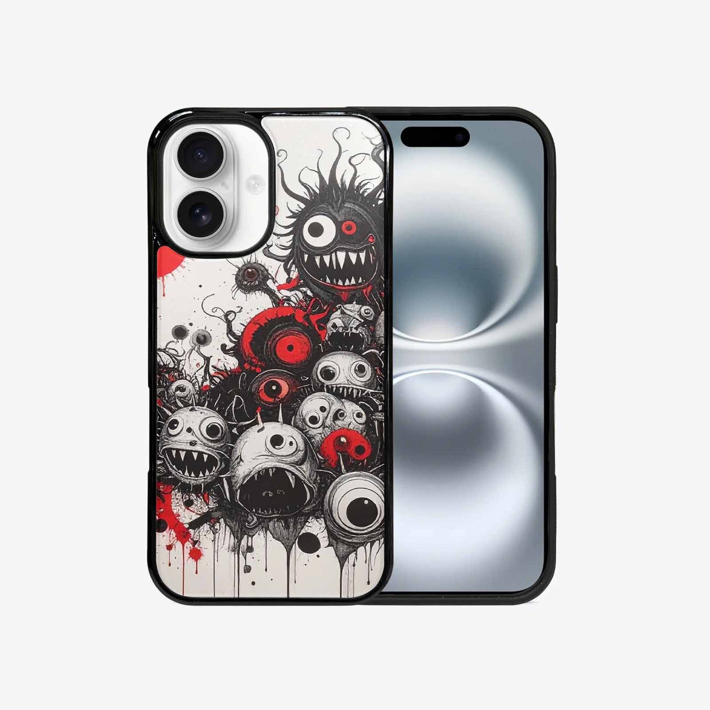 iPhone 16 Case — Multi Eye Monster Black Red Ink, Custom Print Case Cover