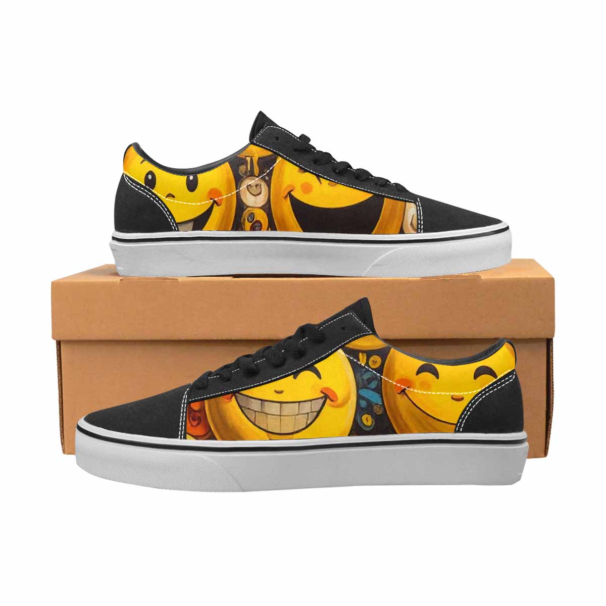 WOMEN'S Melting Moon Smiley  Lace-Up Canvas Dreamlike Custom Shoes