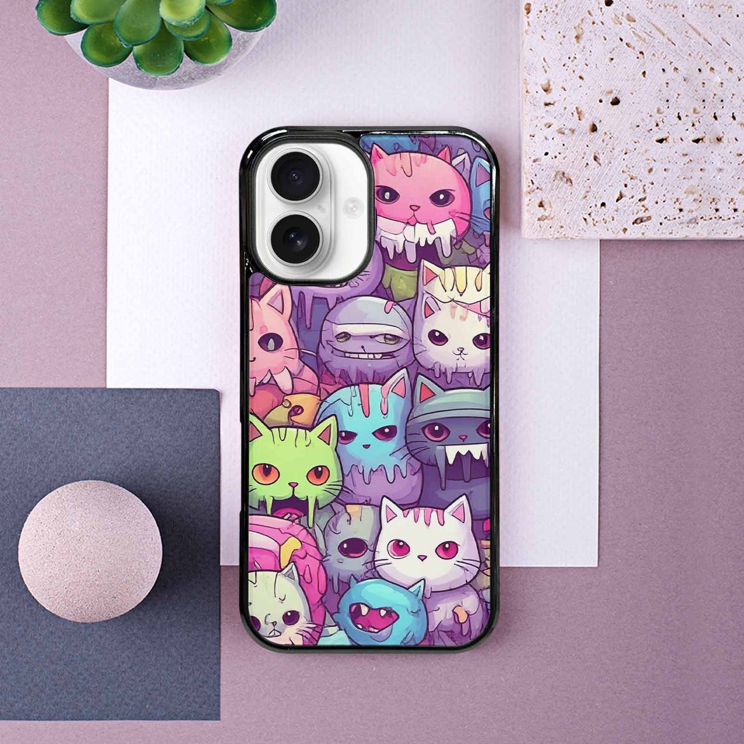 iPhone 16 Case — Pastel Gore Cat Character Pattern Hundreds, Original Design Phone Case