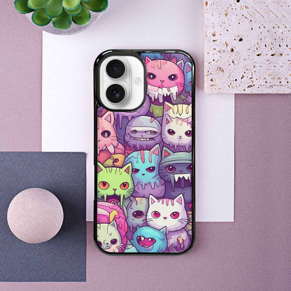 iPhone 16 Case — Pastel Gore Cat Character Pattern Hundreds, Original Design Phone Case